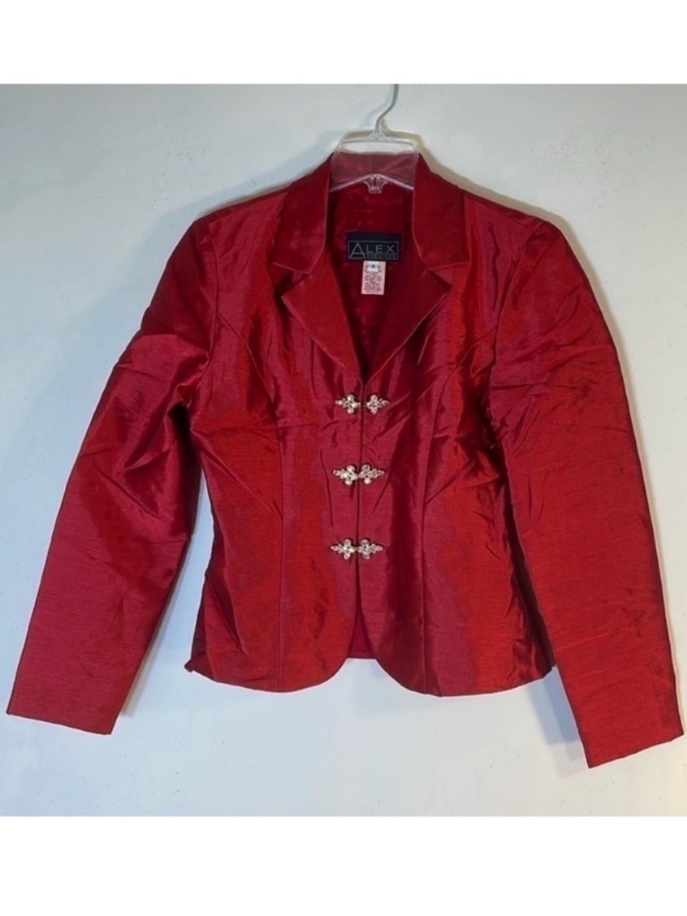NEW! Alex Evenings Jewel-Buttoned Red Satin Jacket. 4.
